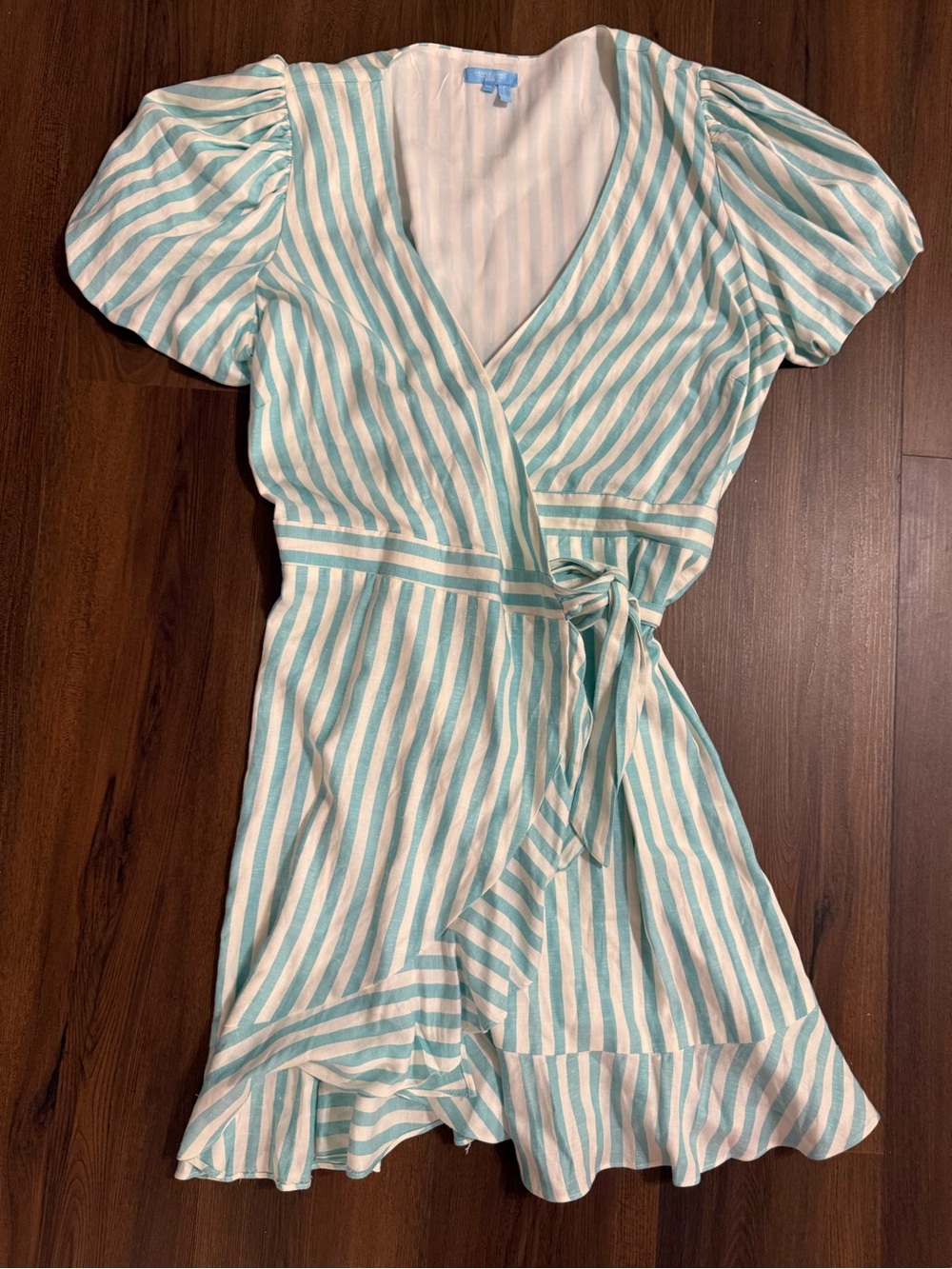 Draper James Turquoise and White Striped Wrap Mini Dress